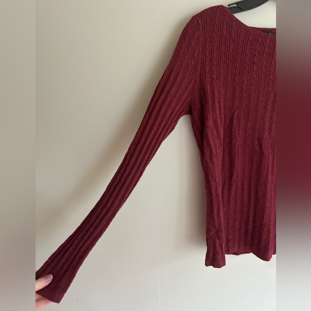 BROOKS BROTHERS Burgundy Cable Knit Merino Wool Sweater Luxury Academia Size M - Picture 4 of 12